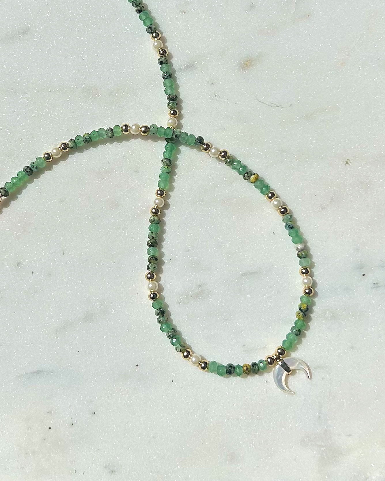 Jade & Pearl Beaded Shell Moon Necklace