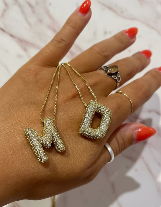 Chunky Zirconia Bubble Letter Necklace
