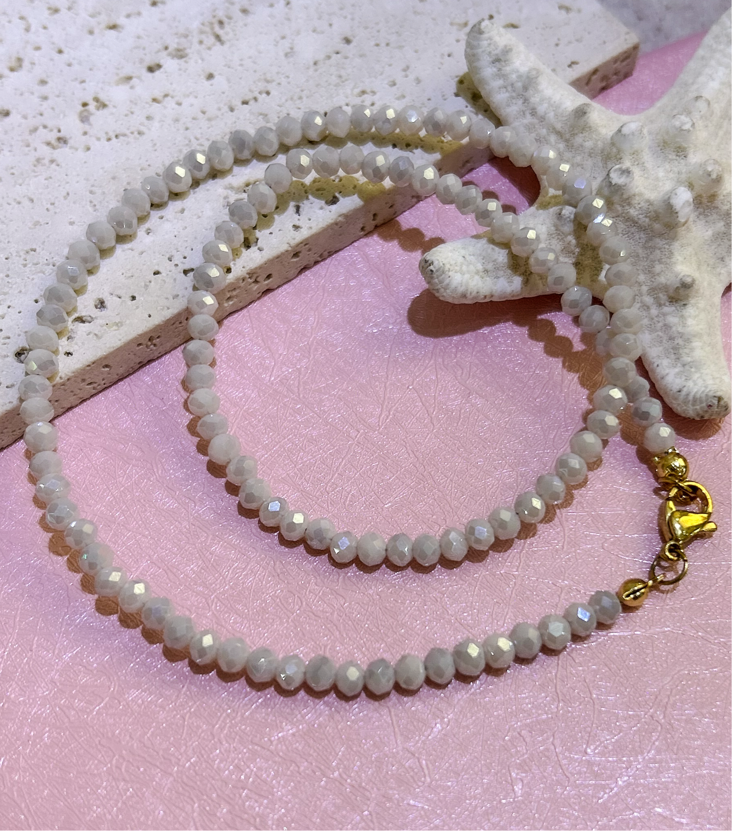 Off-White Glass Beaded Necklace