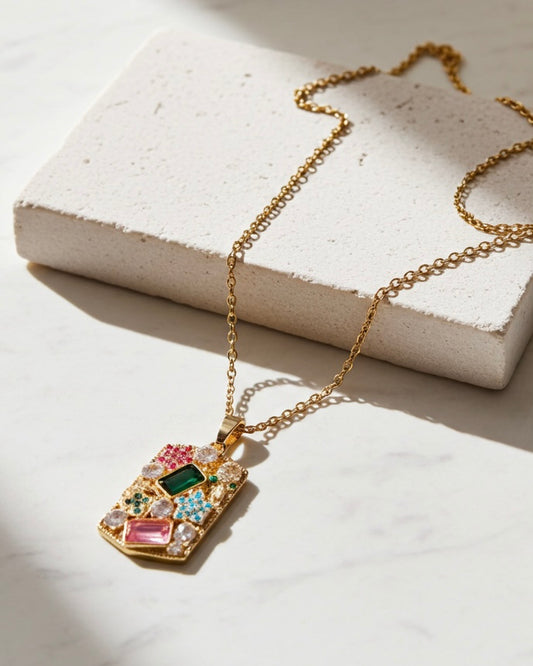 Luxe Mosaic Gemstone Pendant Necklace