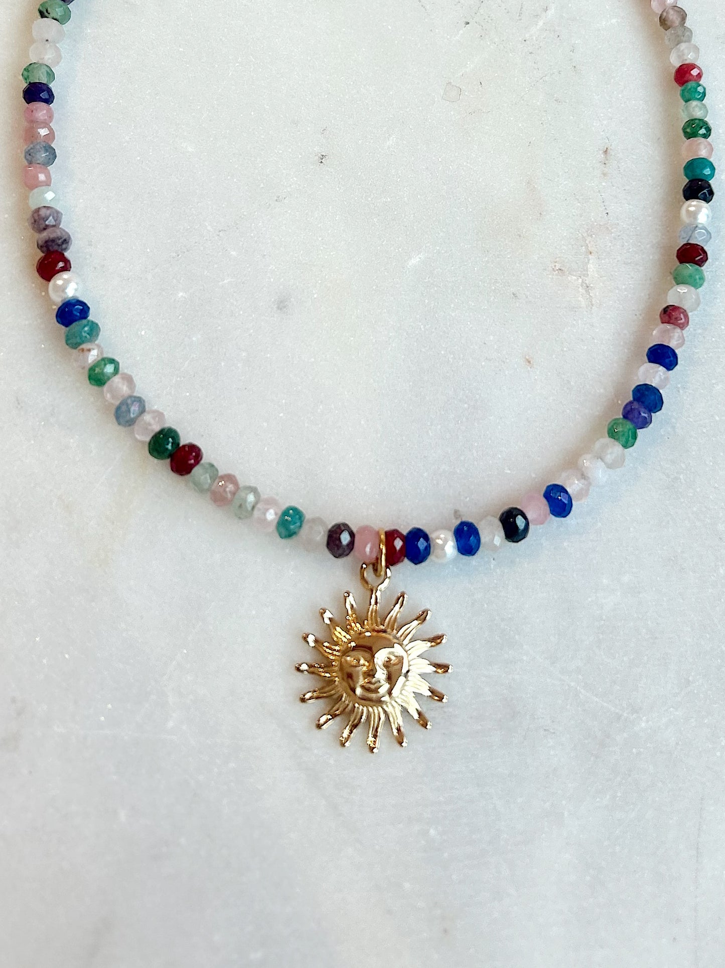 Multi Gemstone Golden Sun Beaded Necklace