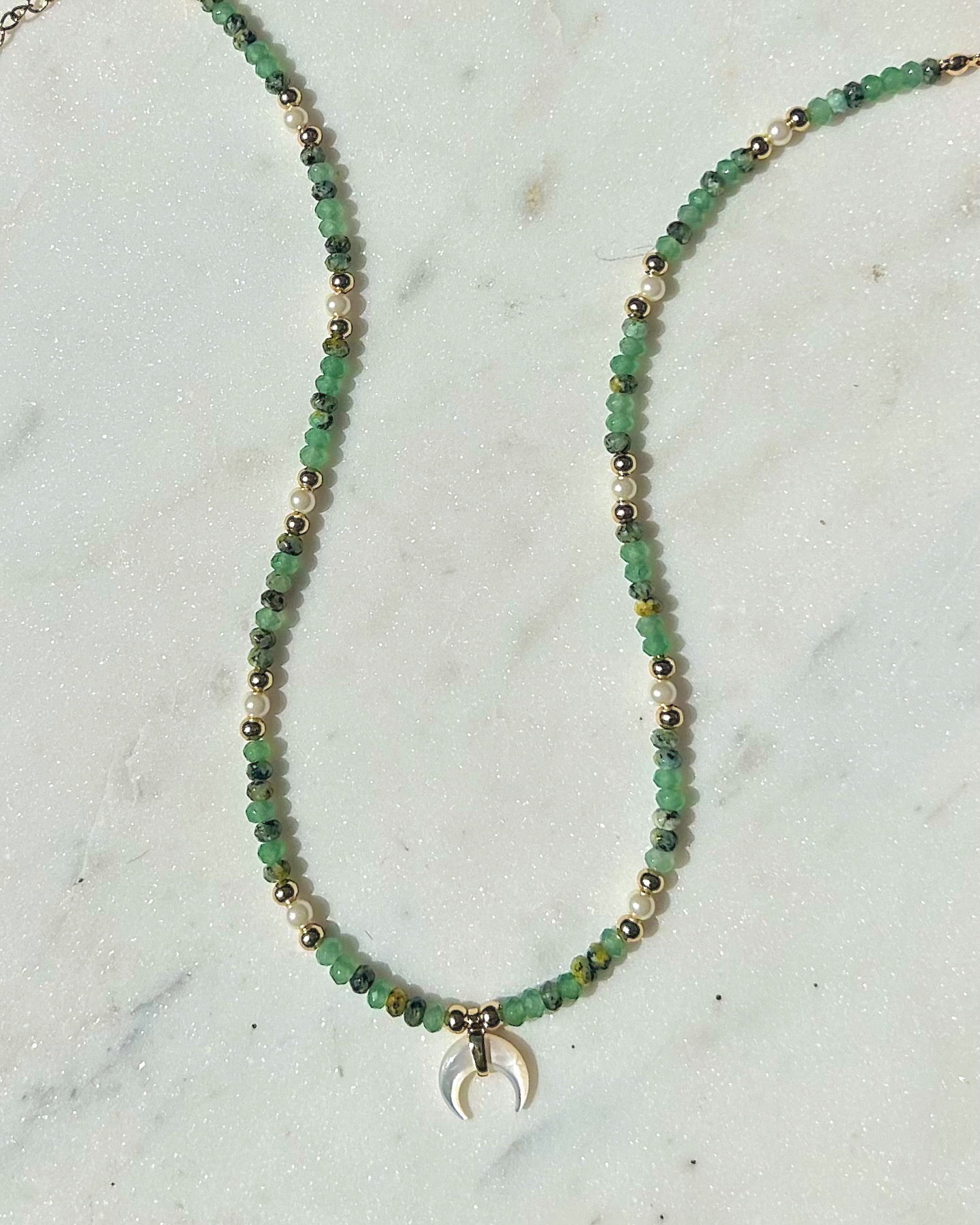 Jade & Pearl Beaded Shell Moon Necklace