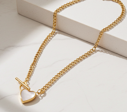 Mother of Pearl Heart Toggle Clasp Necklace
