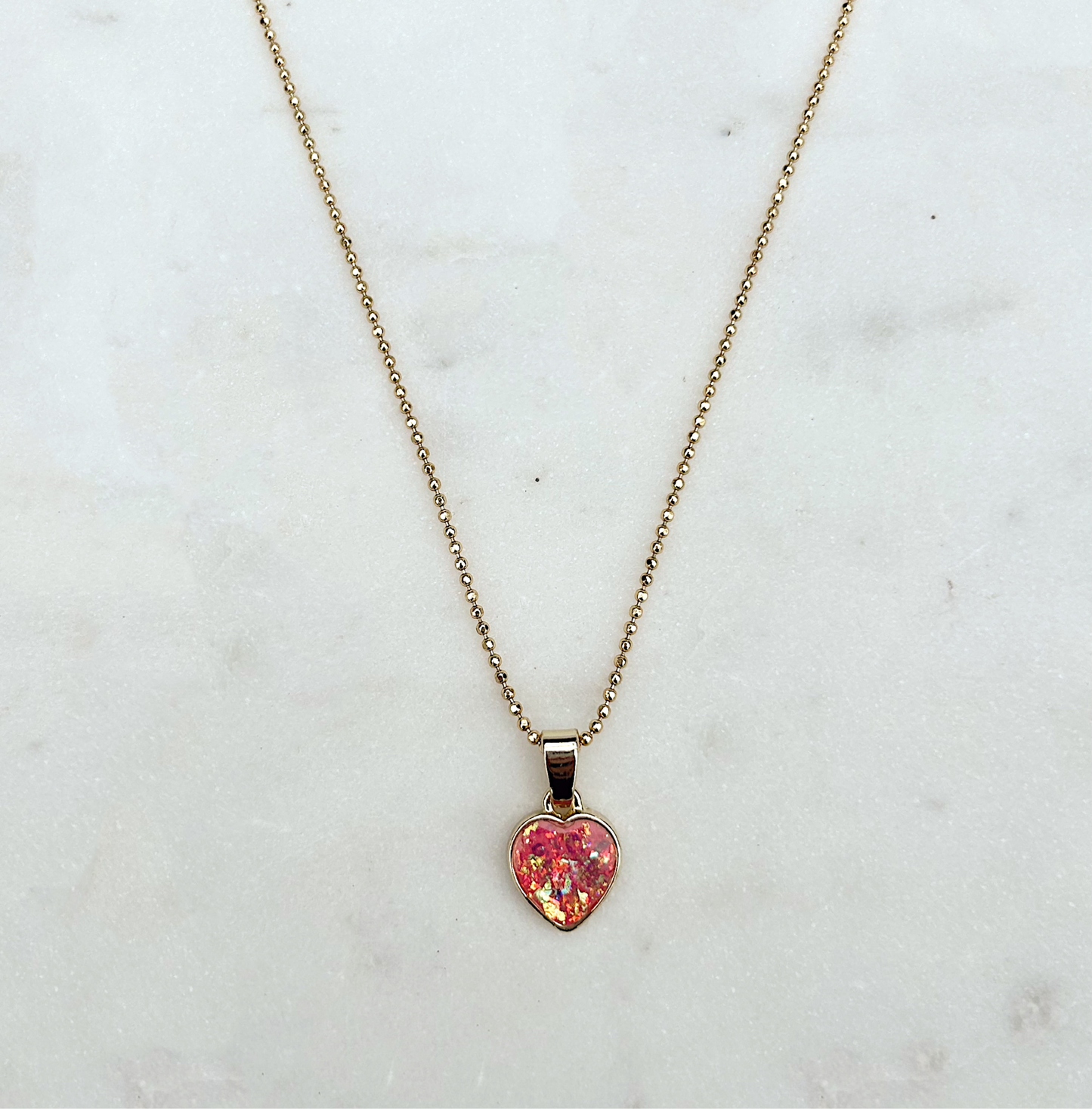 Pink Fire Opal Heart Choker