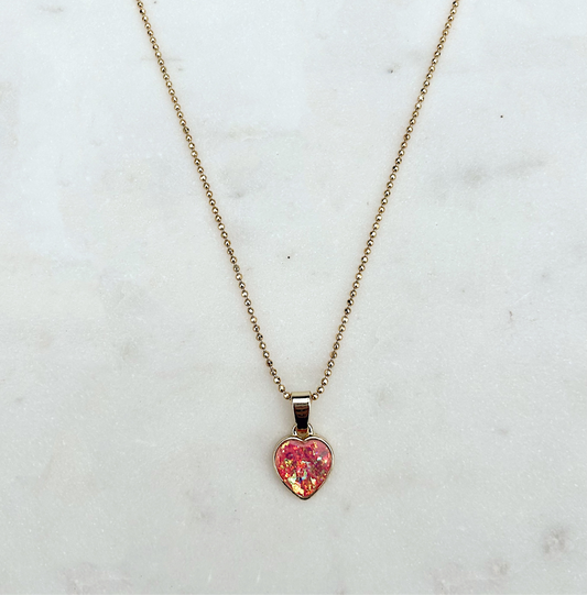 Pink Fire Opal Heart Choker