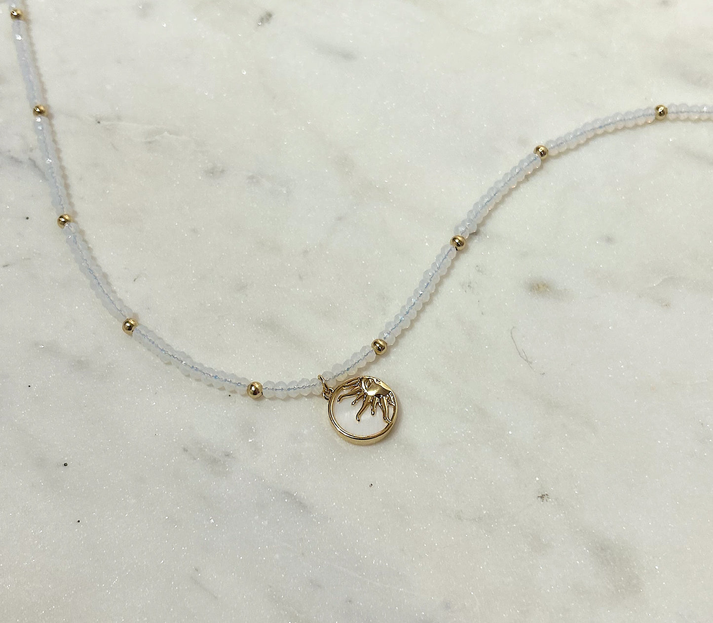 Beaded Opal Half Pearl Sun Necklace