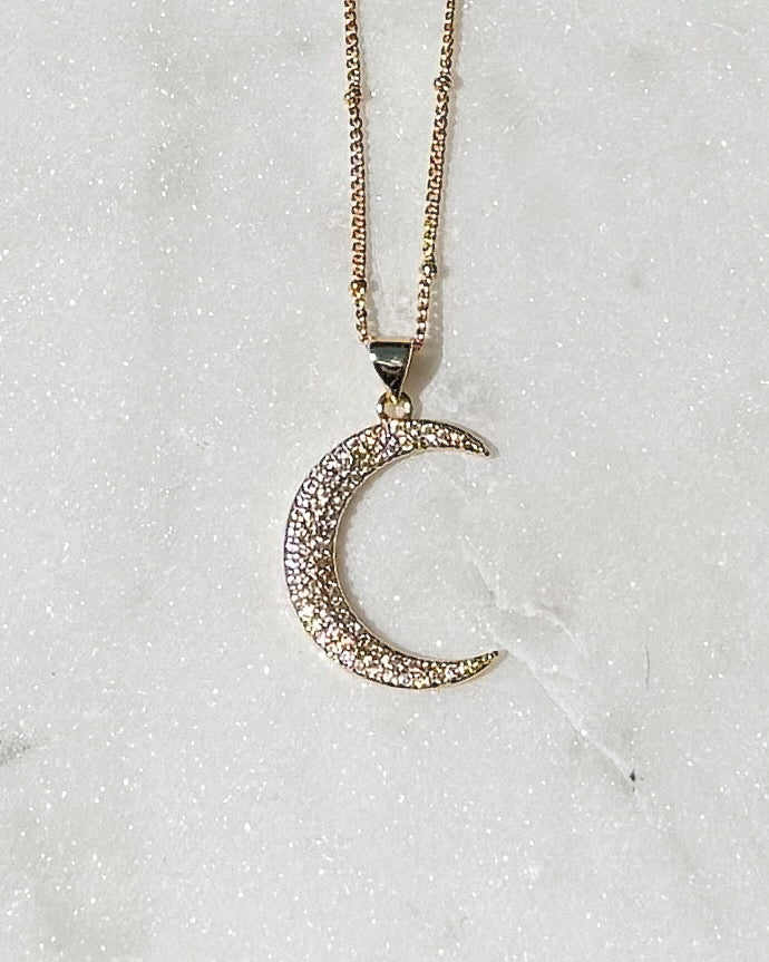 Large Zirconia Crescent Moon Necklace
