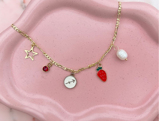 Zodiac Sweet Strawberry 5 Charm Necklace