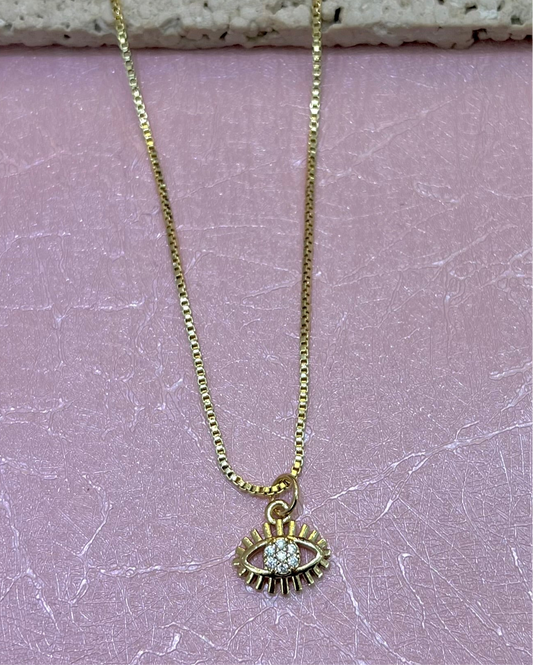 Minimal Crystal Evil Eye Necklace