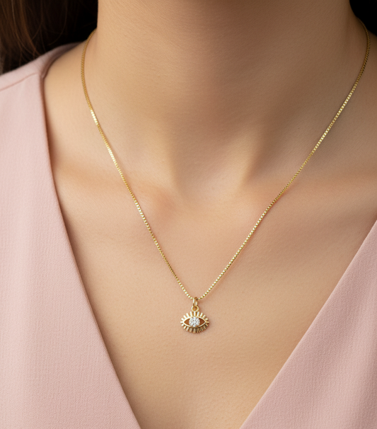 Minimal Crystal Evil Eye Necklace