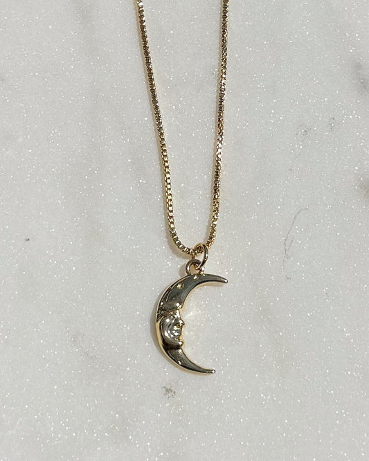Gold Moon Face Necklace