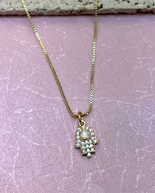 Opal Hamsa Necklace