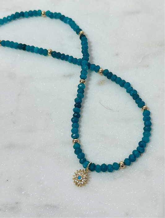 Beaded Apatite Turquoise Sun Necklace