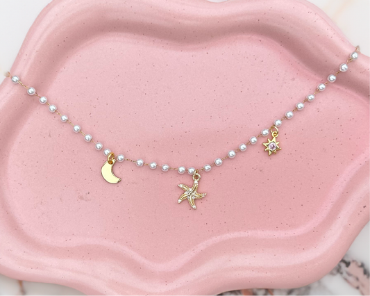 Pearl Chain 3 Charm Necklace