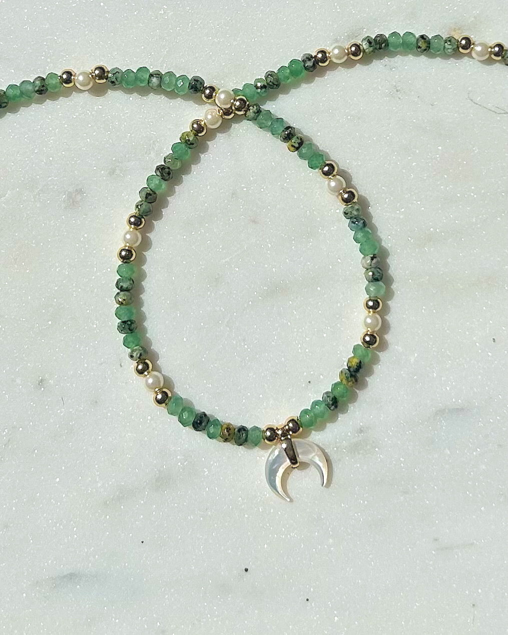 Jade & Pearl Beaded Shell Moon Necklace