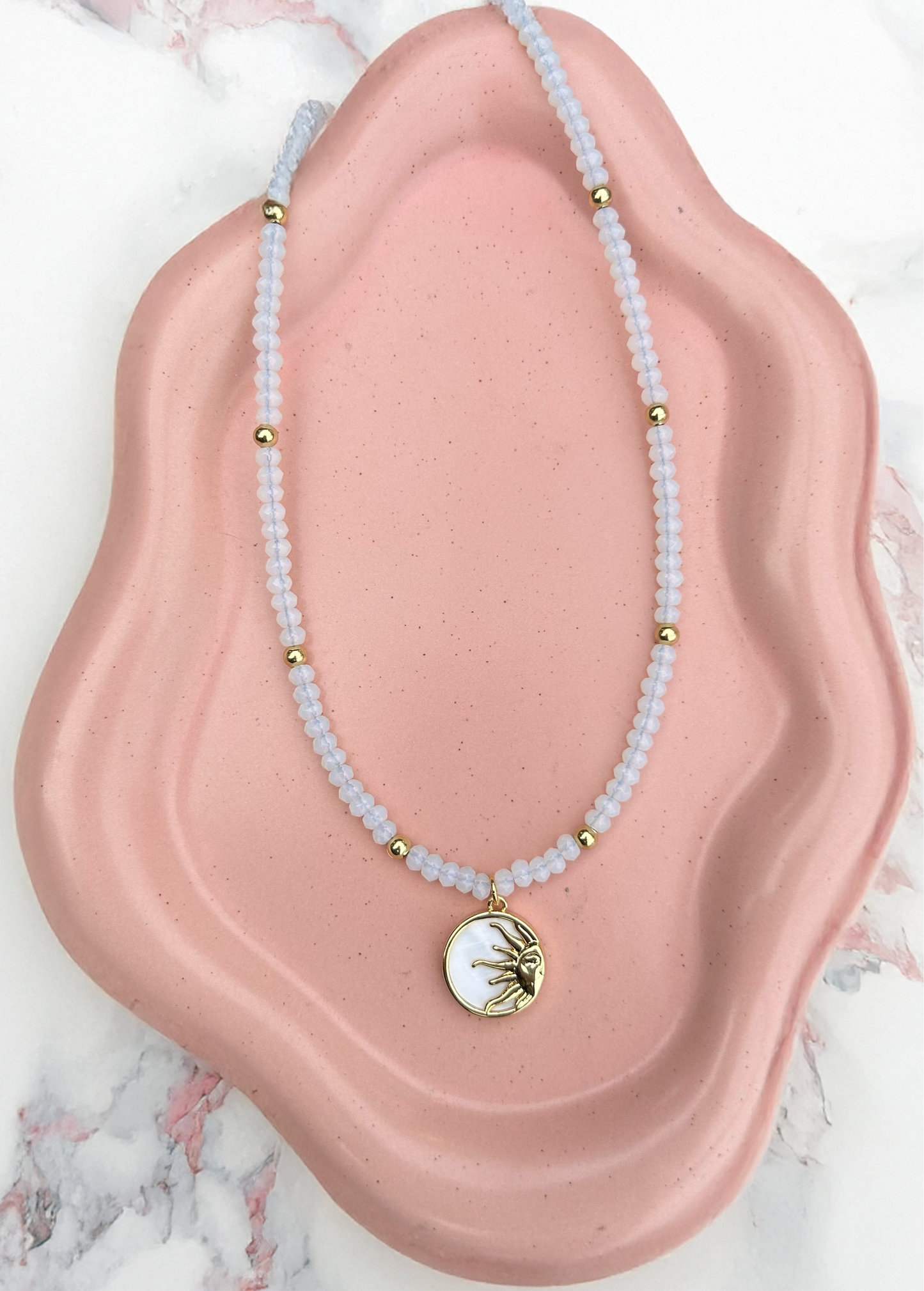 Beaded Opal Half Pearl Sun Necklace