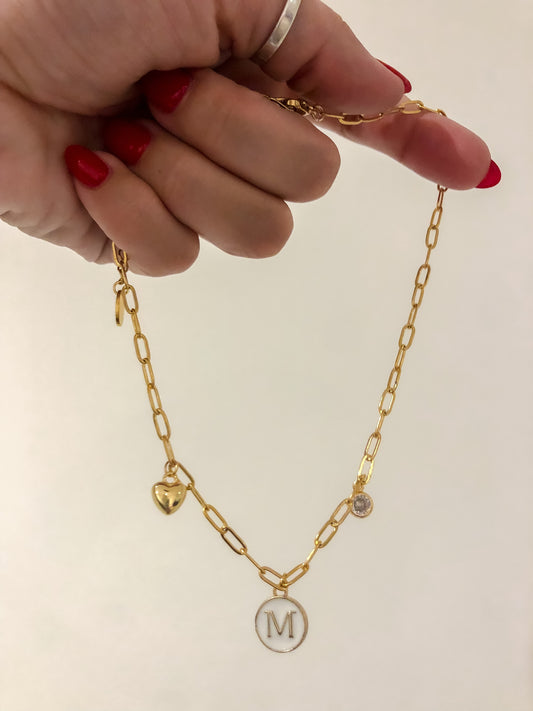 Paperclip Initial 3 Charm Choker