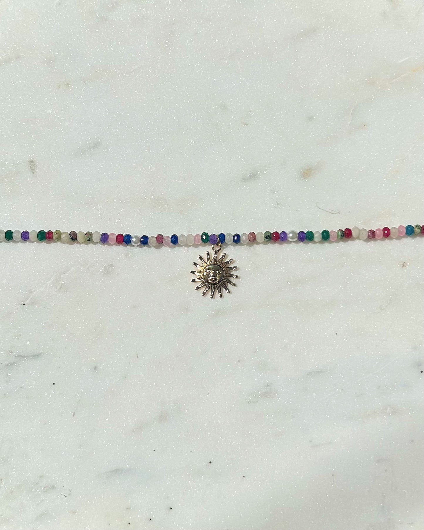 Multi Gemstone Golden Sun Beaded Necklace