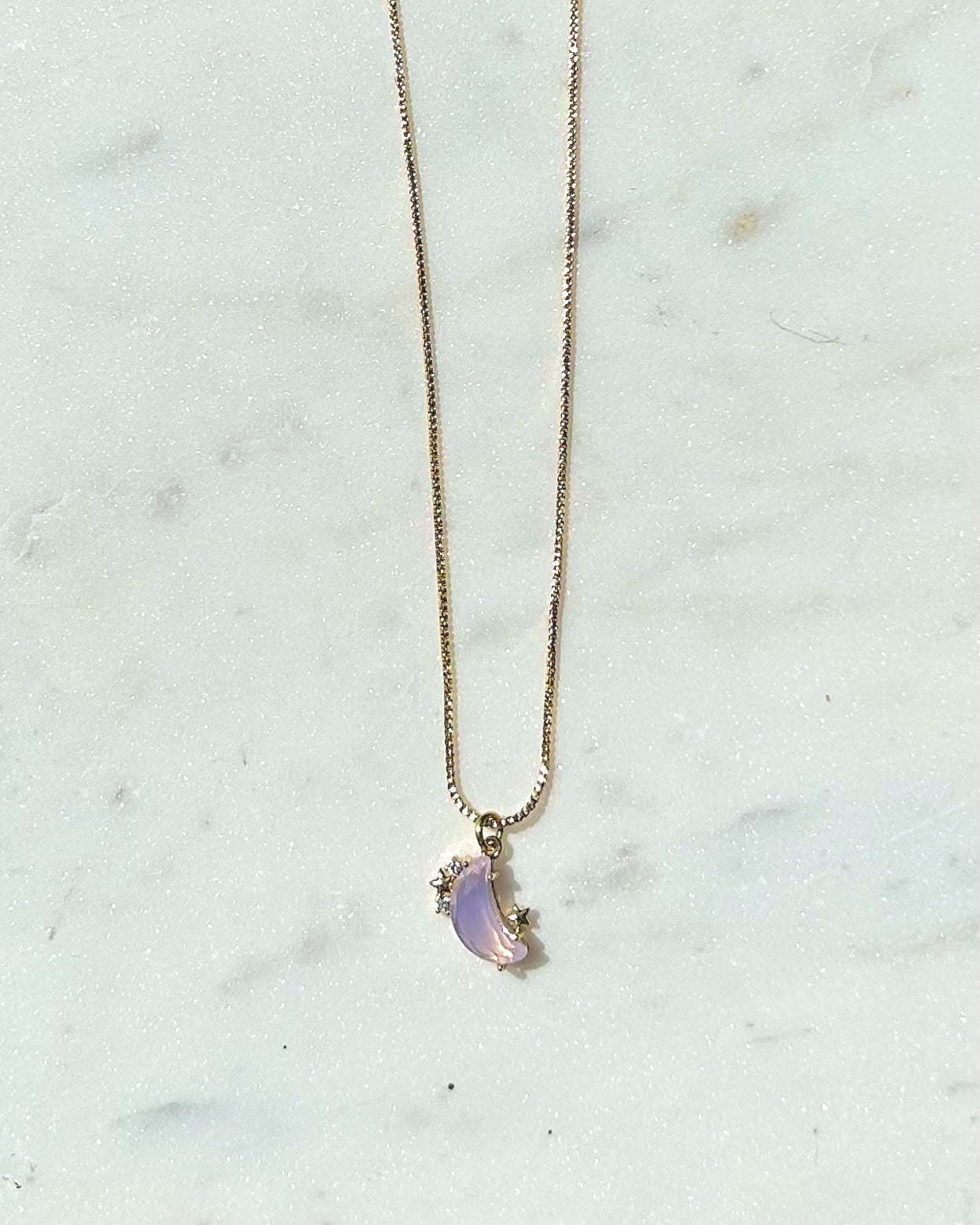 Pink Opal Crescent Moon Necklace