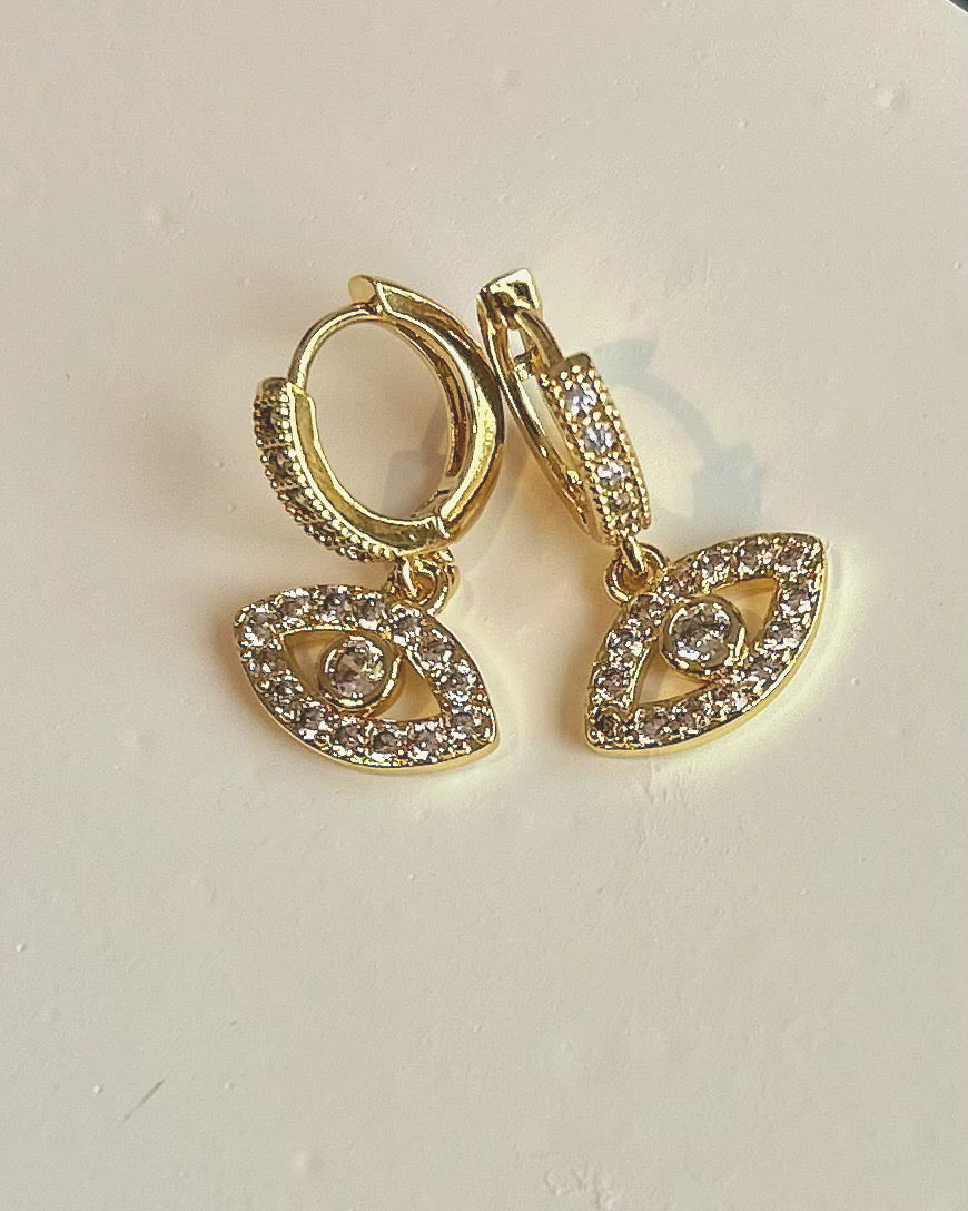Evil Eye Crystal Charm Huggies