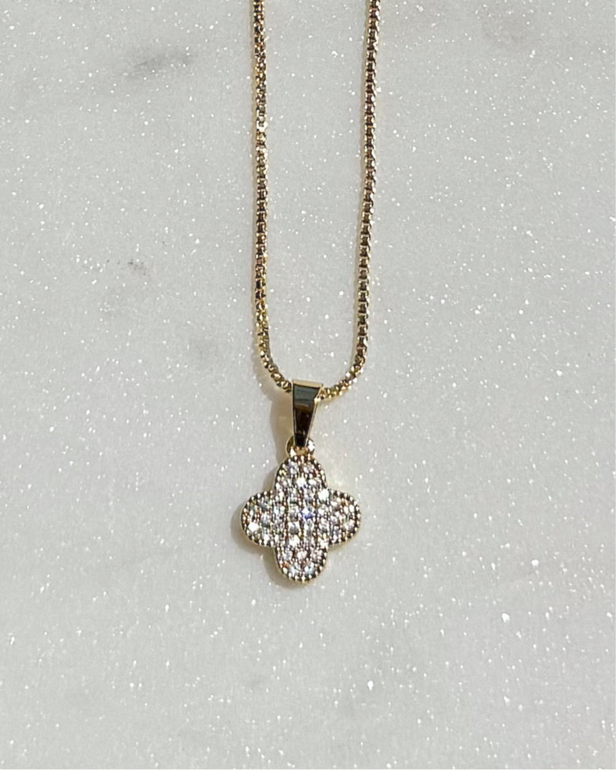 Crystallized Gold Clover Necklace