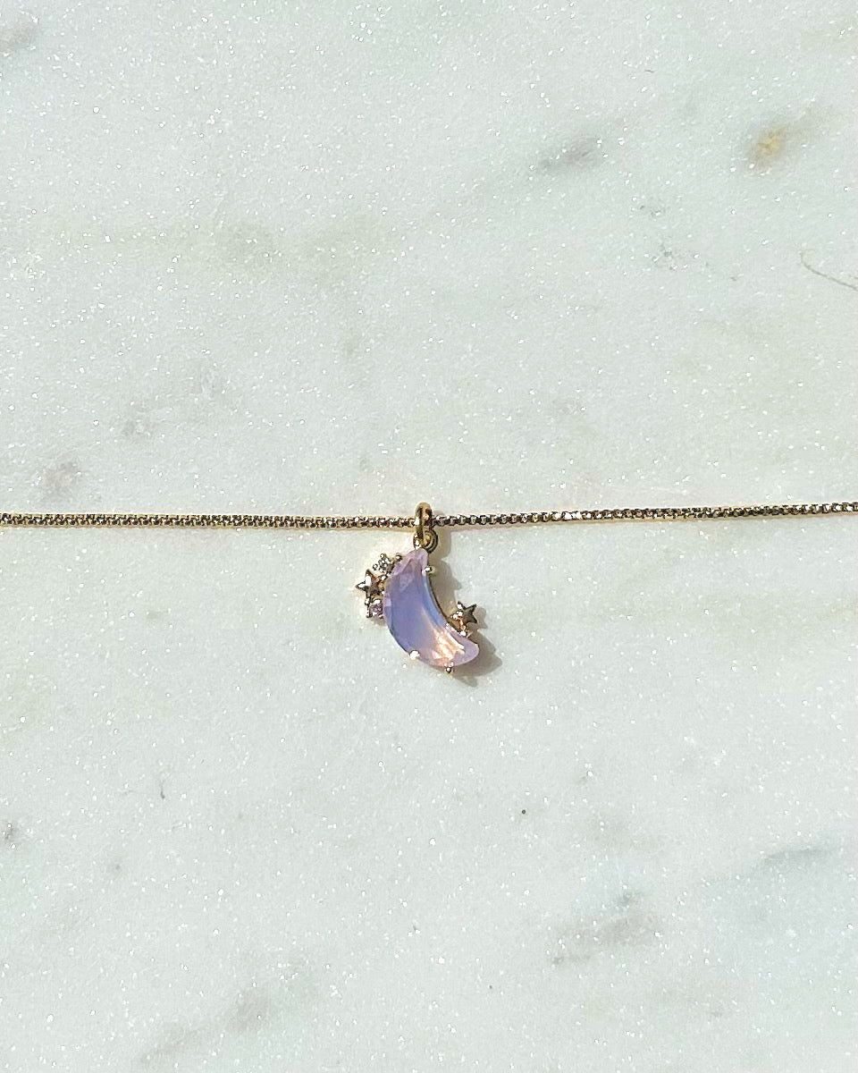 Pink Opal Crescent Moon Necklace