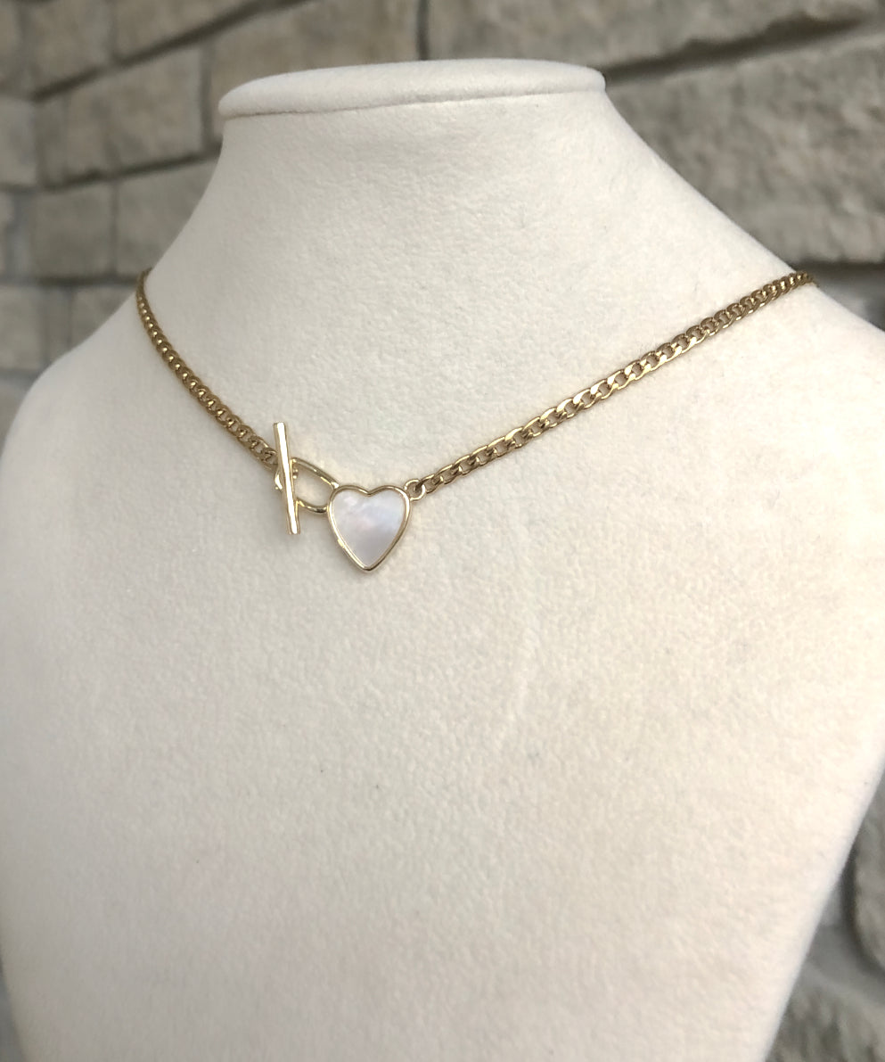 Mother of Pearl Heart Toggle Clasp Necklace