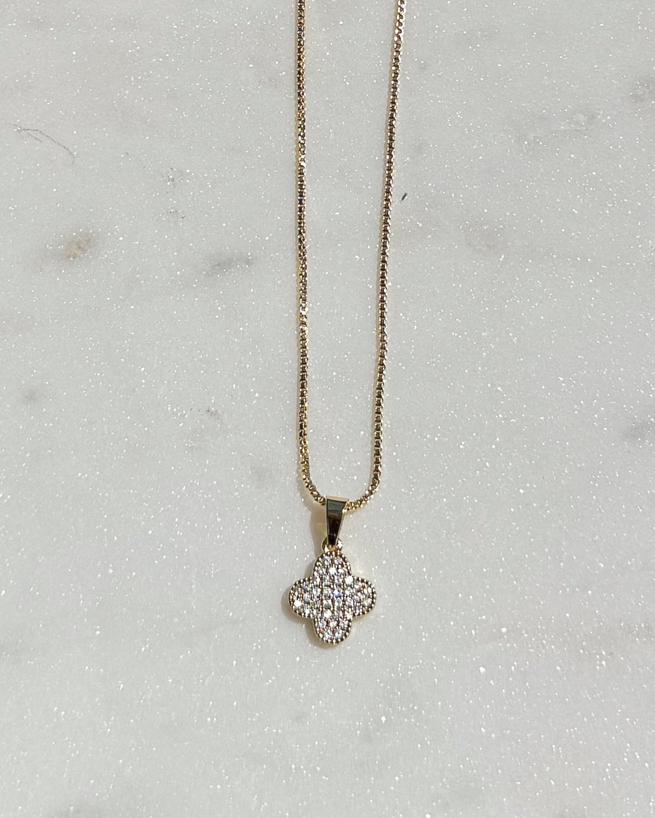 Crystallized Gold Clover Necklace