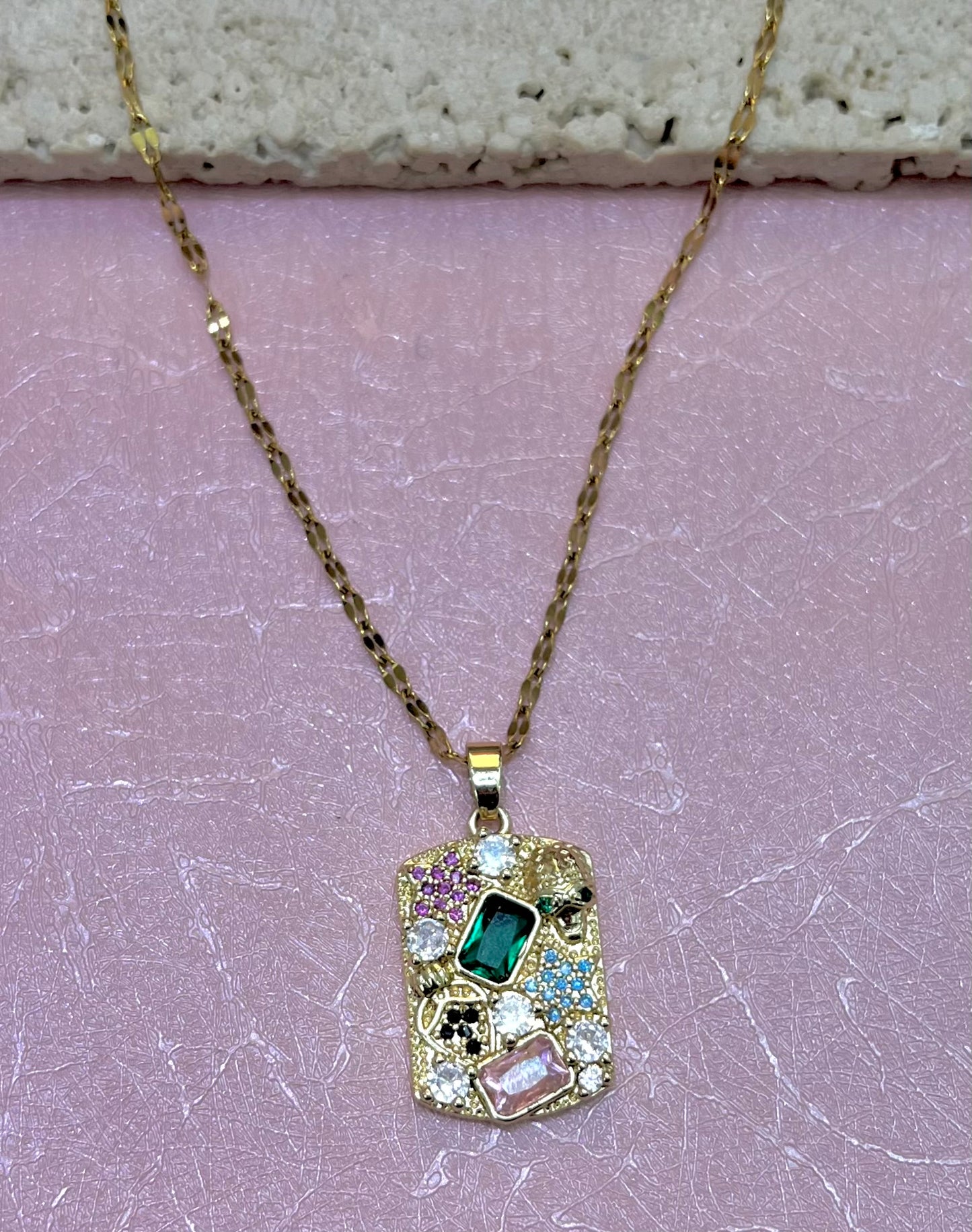 Mixed Crystal Plate Necklace
