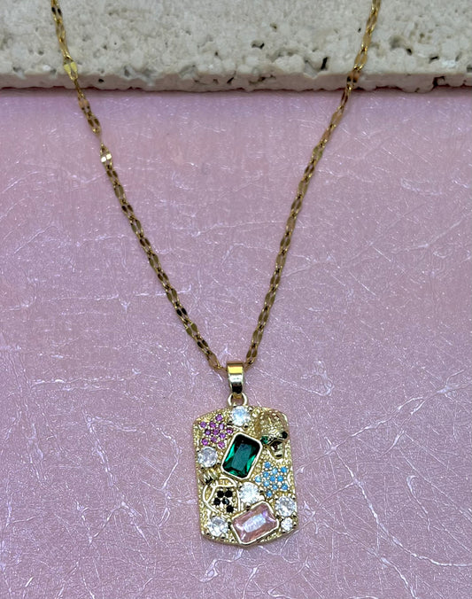 Mixed Crystal Plate Necklace