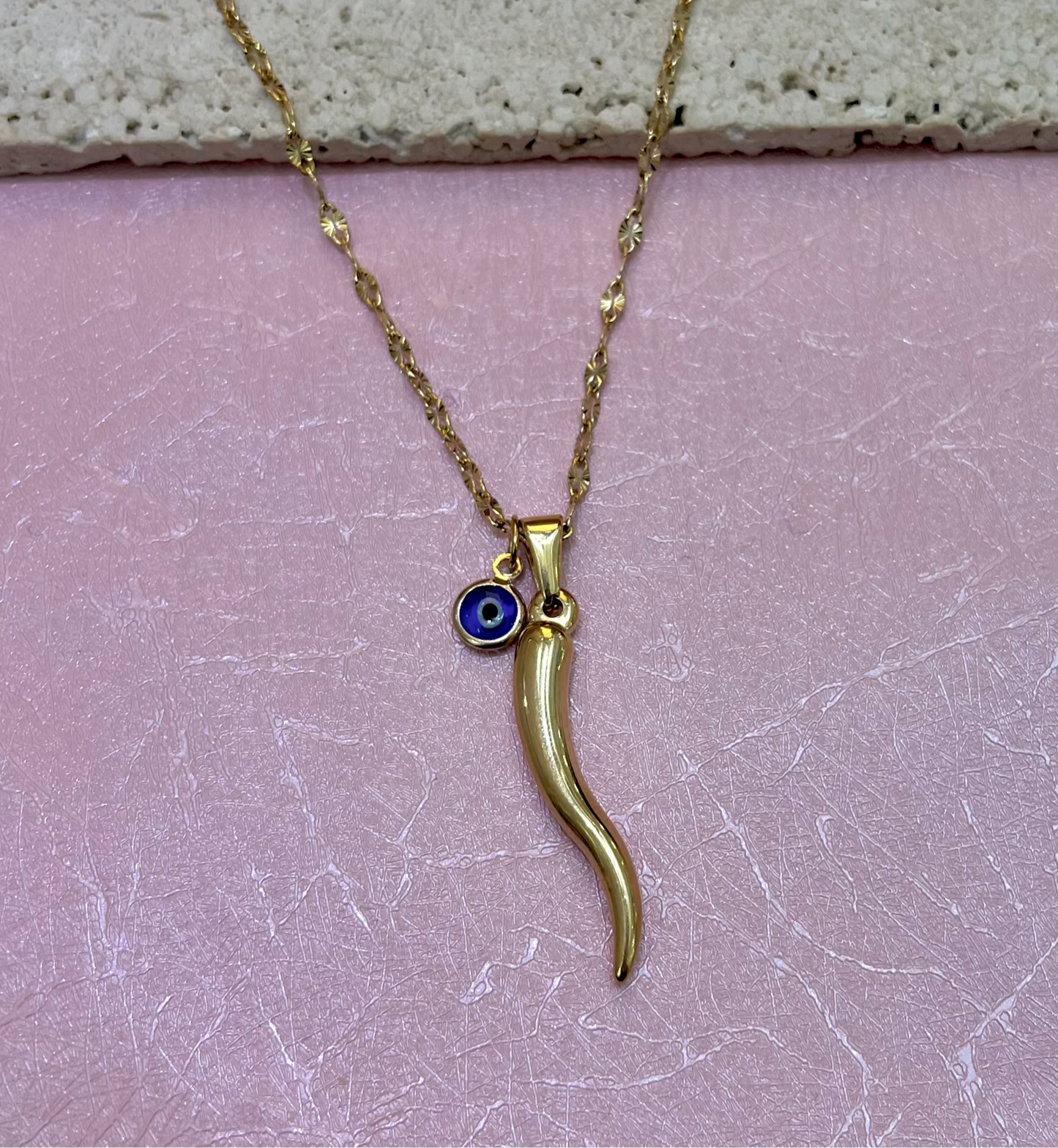 Lucky Cornicello Navy Eye Necklace