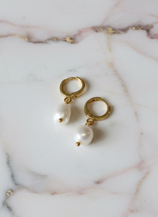 Freshwater Pearl Droplet Hoops