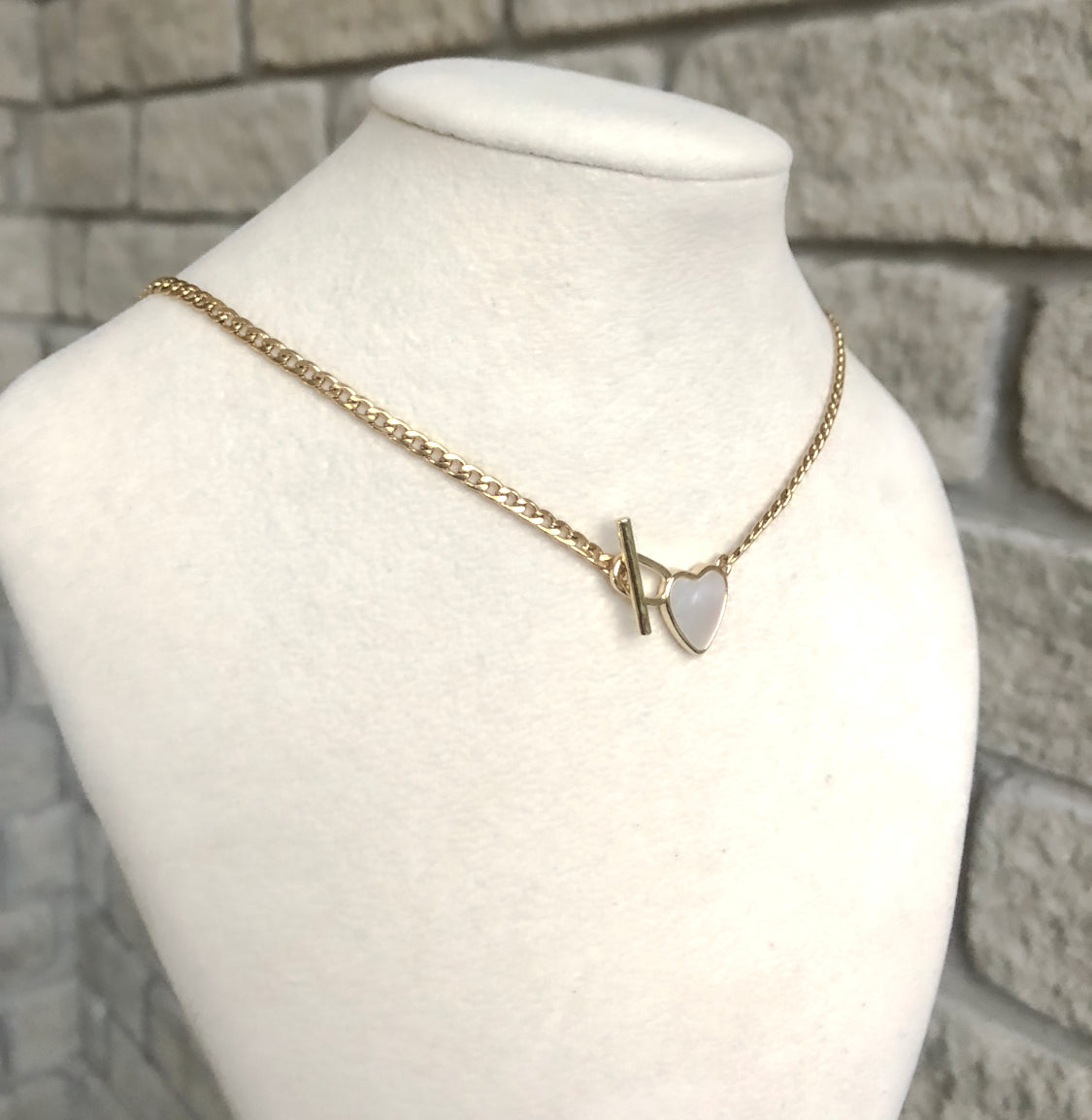 Mother of Pearl Heart Toggle Clasp Necklace