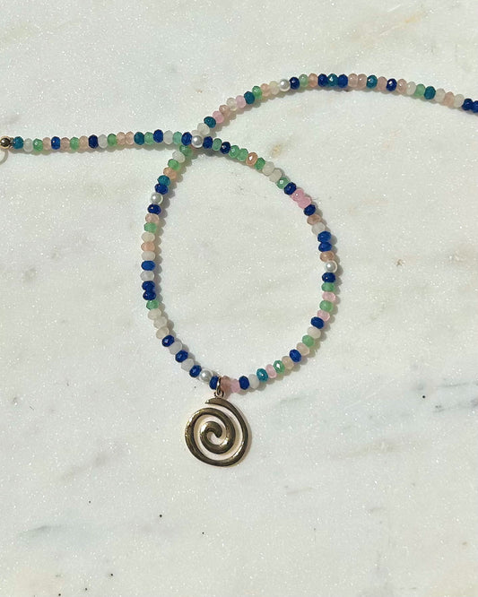 Pearl & Gemstone Swirl Necklace