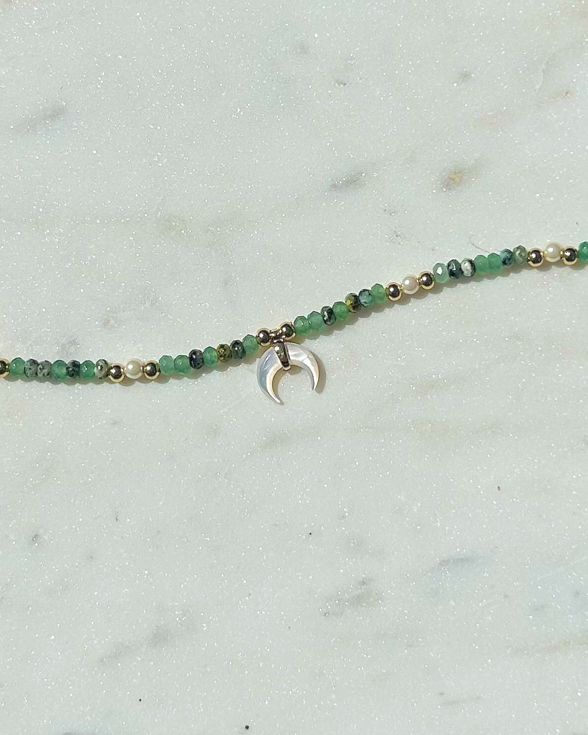 Jade & Pearl Beaded Shell Moon Necklace