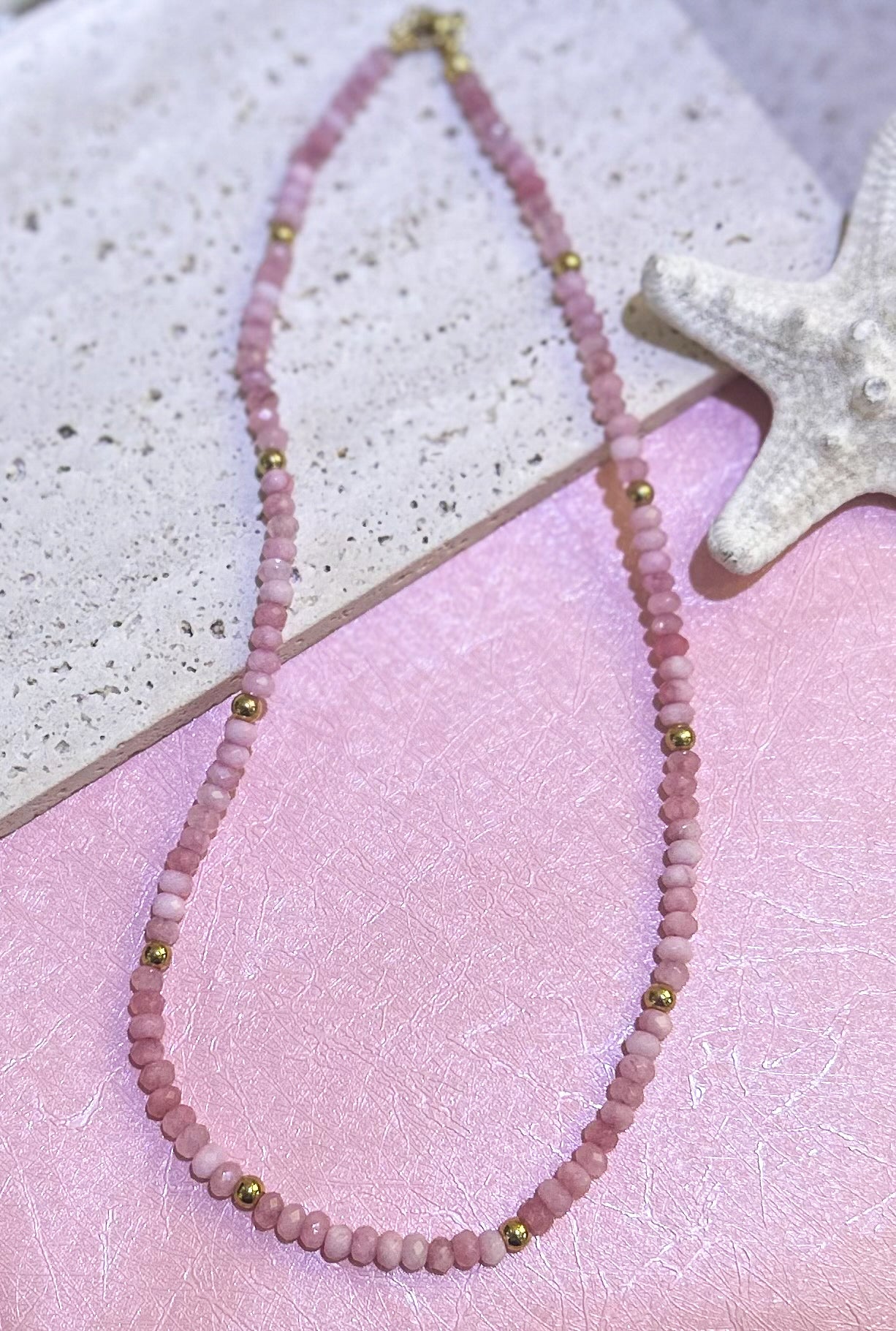 Pink Jade Beaded Necklace