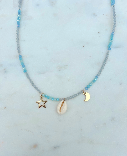 Beaded White Jade & Aquamarine Coastal Necklace