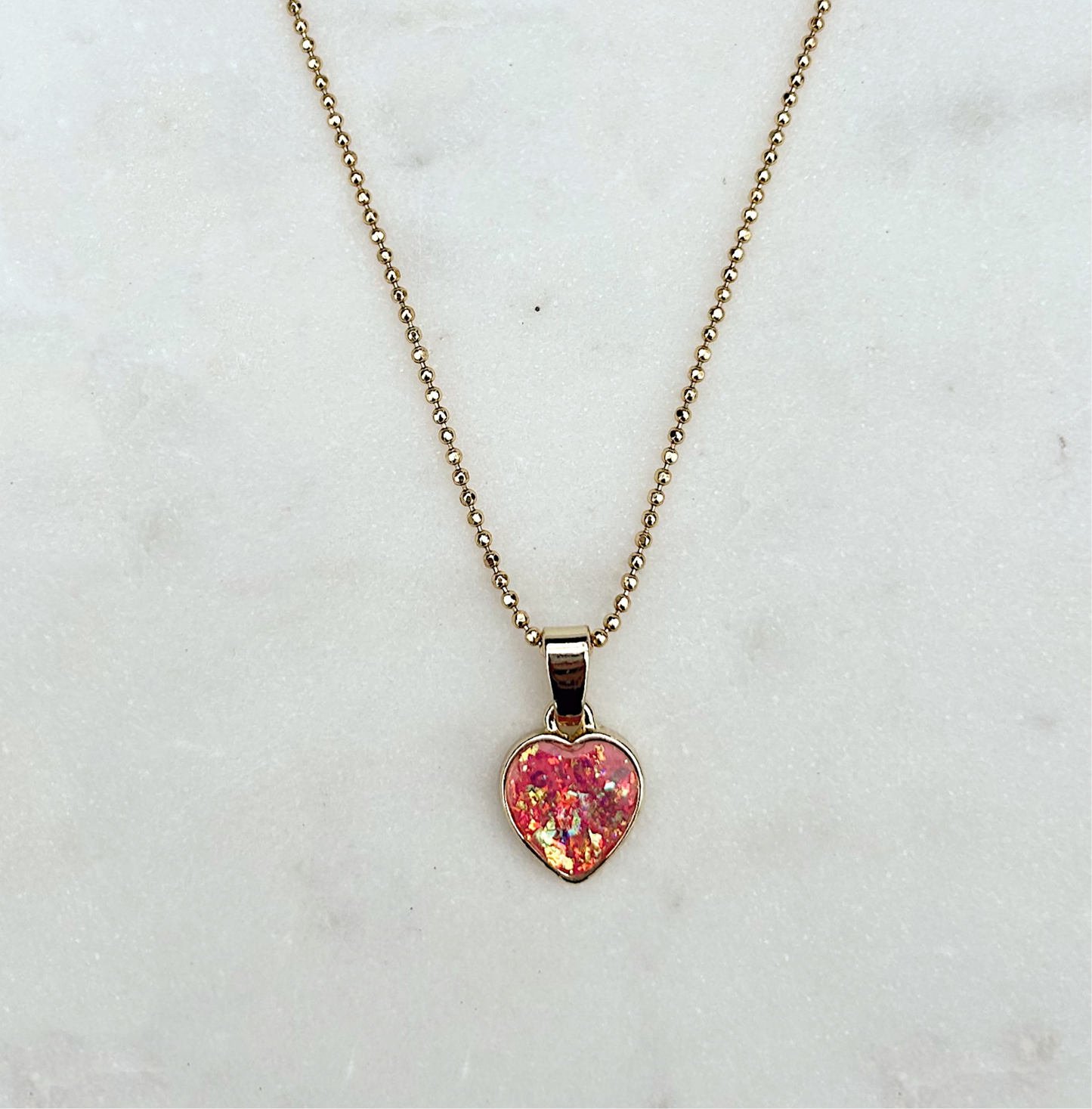 Pink Fire Opal Heart Choker