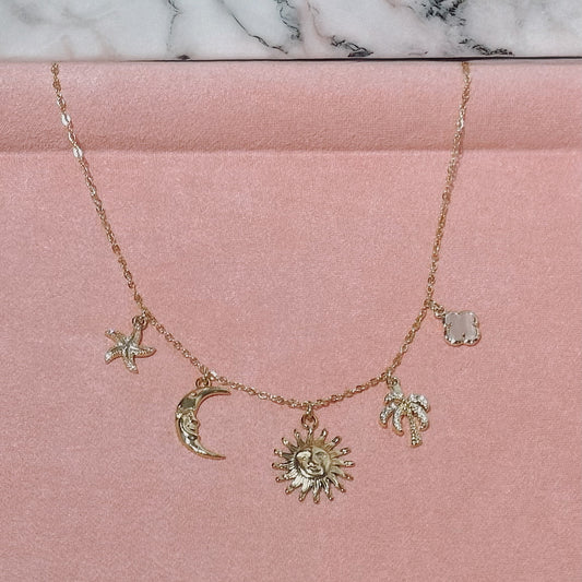 Dainty Palm Beach 5 Charm Necklace