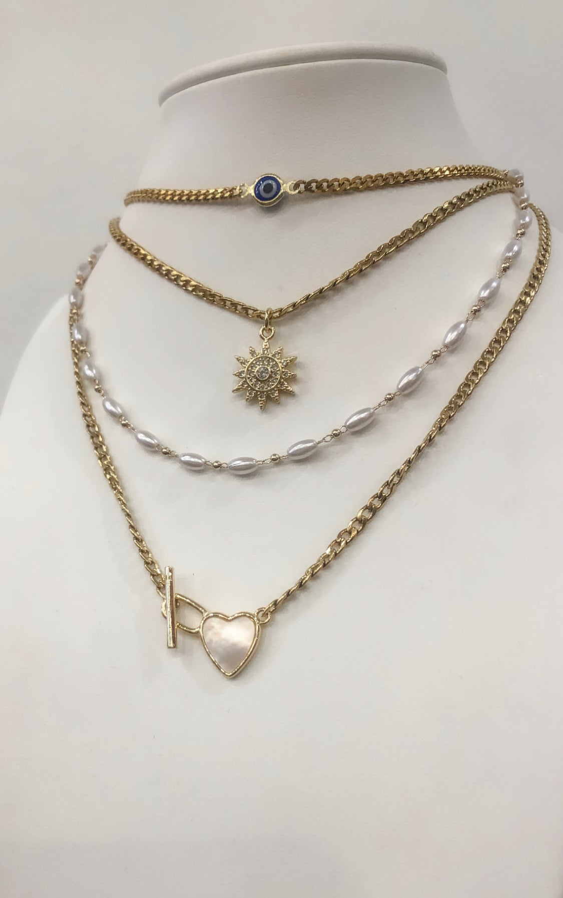 Mother of Pearl Heart Toggle Clasp Necklace