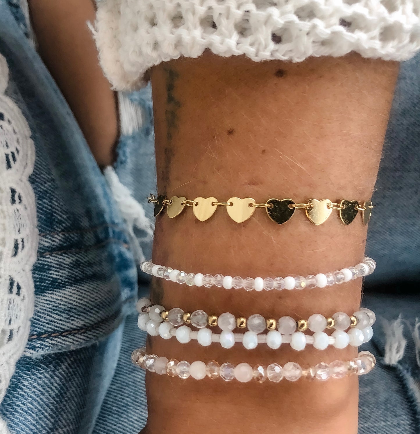 Flat Love Heart Bracelet (single or full stack)