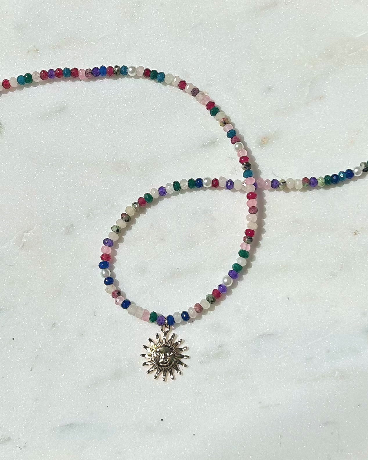 Multi Gemstone Golden Sun Beaded Necklace
