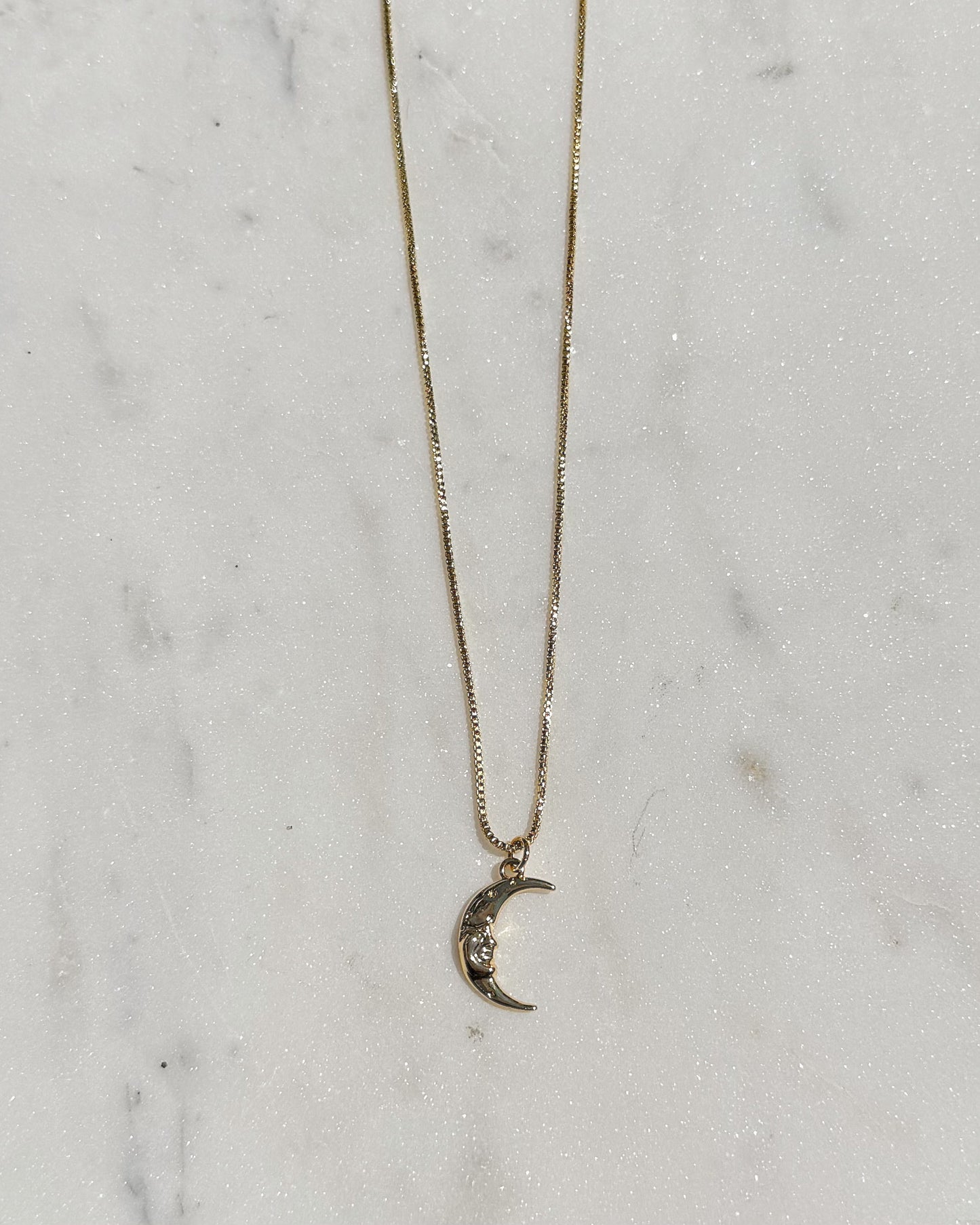 Gold Moon Face Necklace