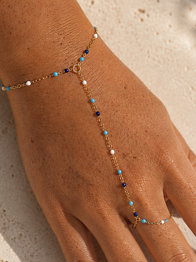 Hand Chain- Azure Blue Dotted