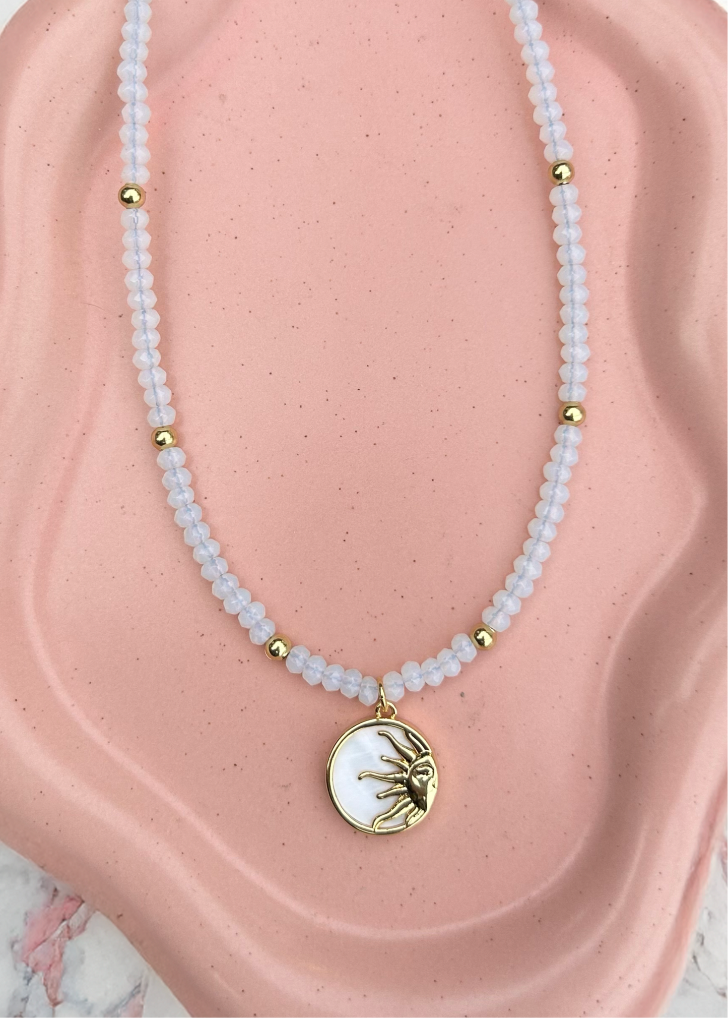 Beaded Opal Half Pearl Sun Necklace