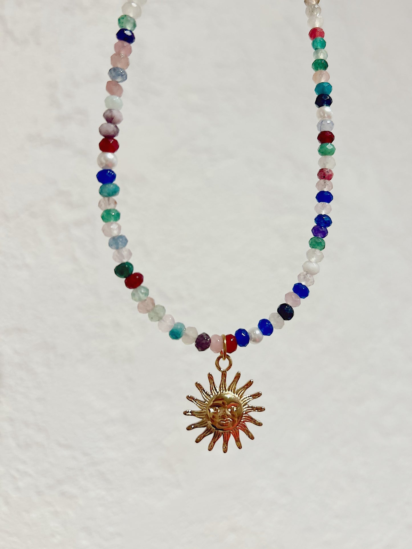 Multi Gemstone Golden Sun Beaded Necklace