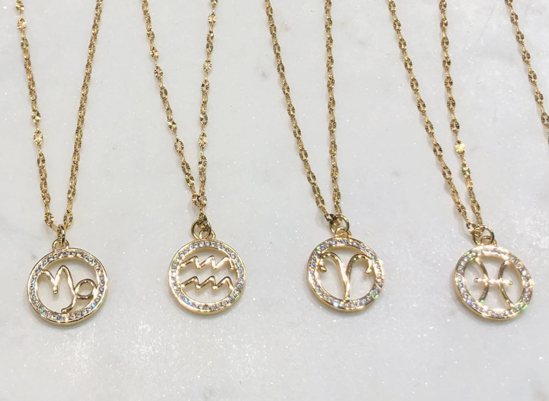 Crystal Coin Zodiac Necklace