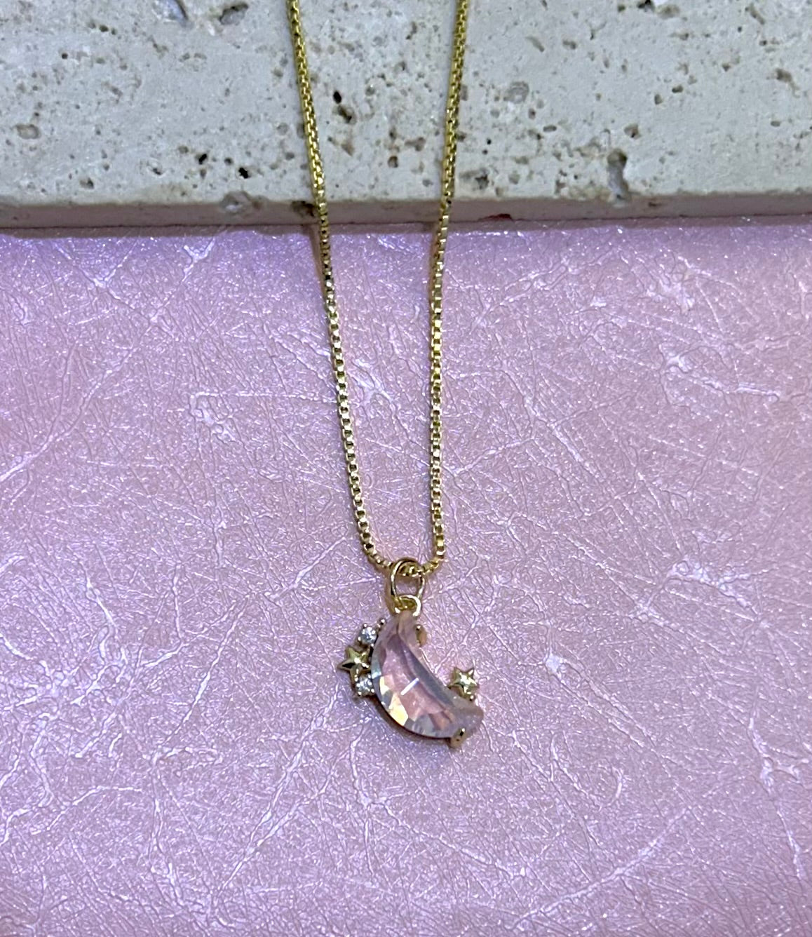 Pink Opal Crescent Moon Necklace