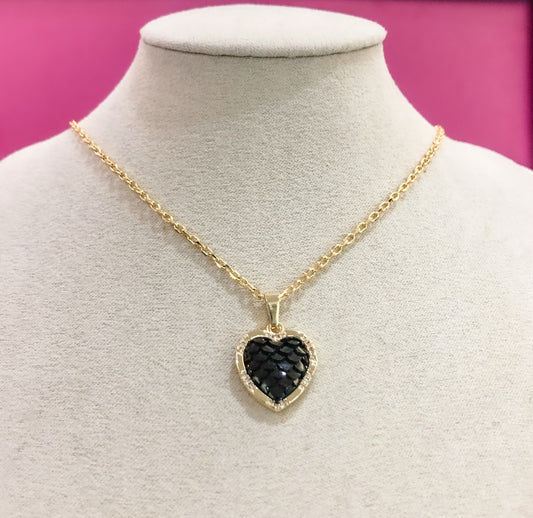Feathered Black Heart Necklace