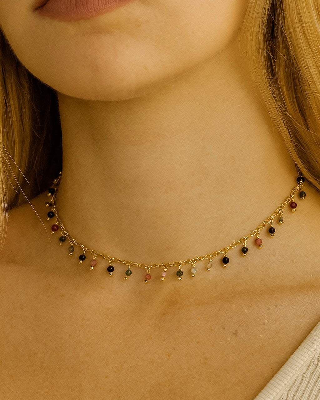 Tourmaline Stone Droplet Necklace